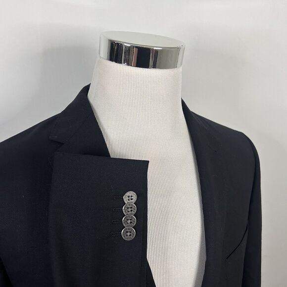Joseph Abboud 40R Slim Fit Blazer Super 120s Wool Black Silver Two Button Vented - Picture 1 of 8
